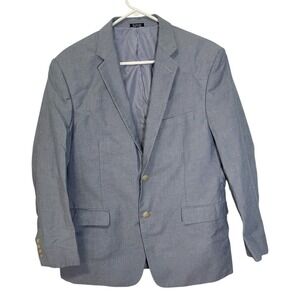 Saddlebred 40S Blue Cotton Blazer Two‎ Button Gingham Lining Preppy Coastal